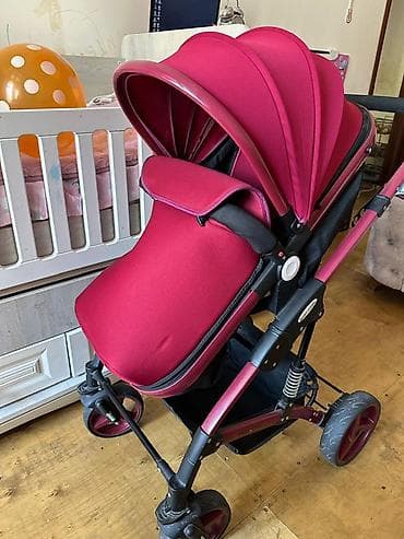 Gəzinti arabaları: Uşaq arabası – Baby Home, tünd çəhrayı/bordo rəng. İdeal — 2