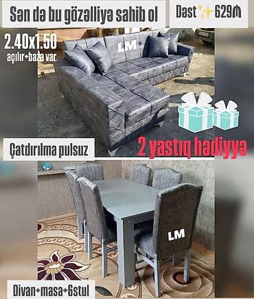 *Divan+ Masa dəsti* Sifarişlə hazırlanır. Dəst şəkildə : *629₼*