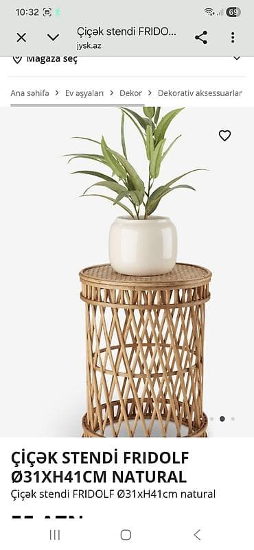 samdamlar: JYSK Məhsulu: Çiçək stendi FRIDOLF Ø31 x H41 cm, natural Təsvir: - — 2