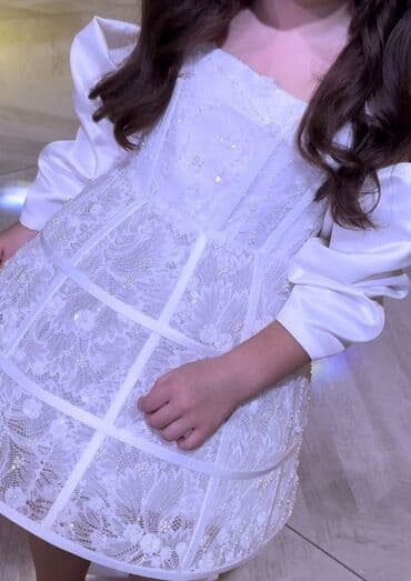 ağ kedlər: Uşaq üçün zərif ağ ziyafət/libas - Model: qısa ətəkli, korset üstlü — 8