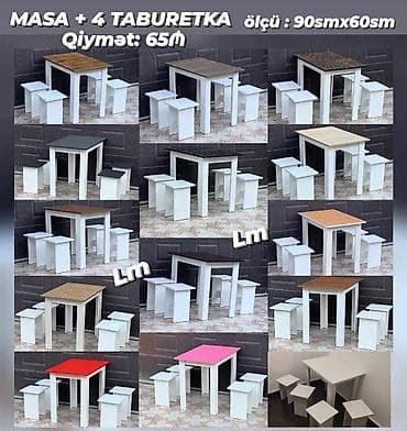 ag masa: Məhsul: Masa + 4 taburetka komplekti Xüsusiyyətlər: - Ölçü: 90 sm x — 1