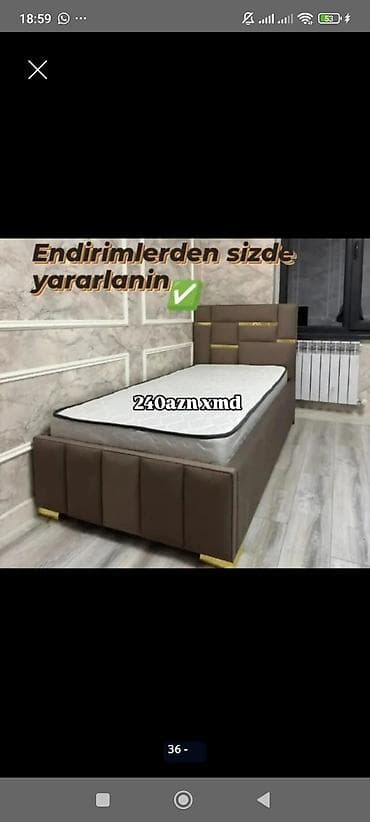 tek krafat: Müasir tək nəfərlik çarpayı və döşək dəsti - Yumşaq parça ilə — 1
