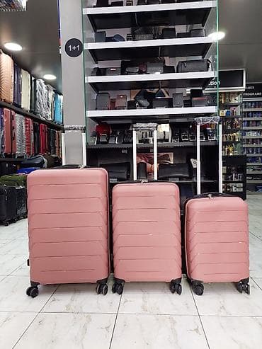 İdman və istirahət: Məhsul: 3-lü çamadan dəsti - Rəng: Pudra/çəhrayı - Ölçülər: böyük — 1