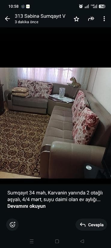 Sumqayıt 34 məh, Karvanin yanında 2 otağlı əşyalı, 4/4 mərt, suyu lalafo.az -da Sumqayıt 34 məh, Karvanin yanında 2 otağlı əşyalı, 4/4 mərt, suyu
