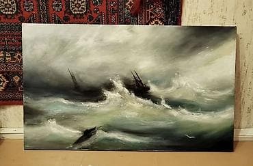 pisik sekli: Dəniz mənzərəli tablo – yağlı boya, kanvas üzərində - Mövzu: Qasırğalı — 1
