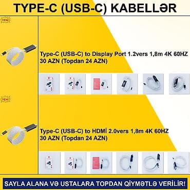 Ноутбуки: HDMİ DVİ VGA Display Port Type-C USB Kabellər SAYLA ALANA VƏ USTALARA — 5