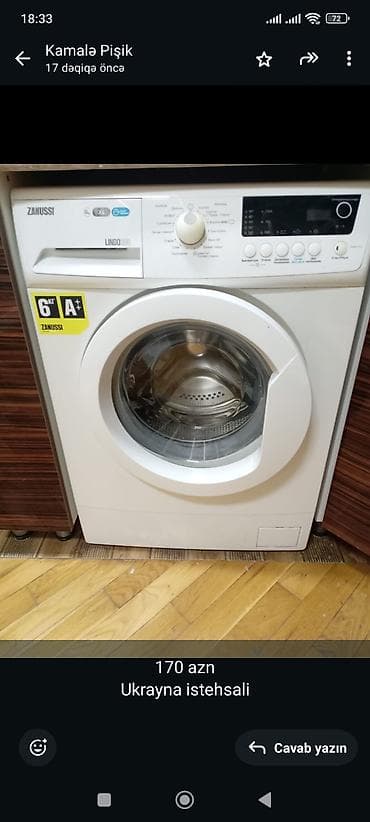Paltaryuyan maşın Zanussi, 6 kq, Avtomat, Qurutmasız, Kredit yoxdur