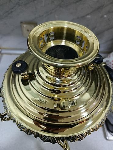 qədimi çaydan: Məhsul: Qızılı rəngində Qədimi 1880 il kömür/soba tipli samovar — 2