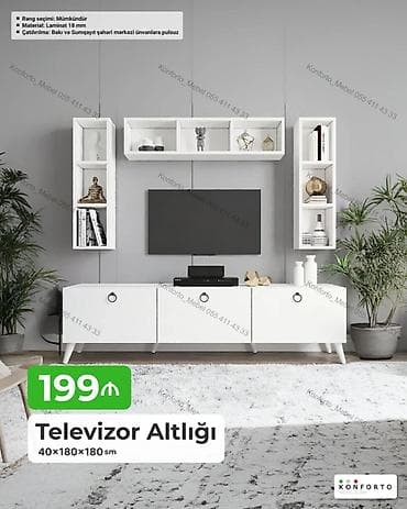 divar kitab refleri: Televizor altlığı və divar asma rəf dəsti - Ölçü: 40×180×180 sm - — 1