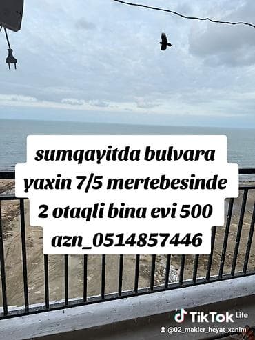 Sumqayitda bulvara yaxin 7/5 mertebesinde 2 otaqli bina evi 500