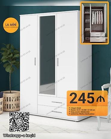 dolablar paltar: 3 qapılı paltar dolabı - Ölçülər: Dərinlik 47 sm x Hündürlük 200 sm x — 1