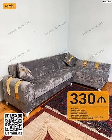 acilan divan: Künc divan - Ölçülər: 260 x 160 sm - Mexanizm: açılan, bazalı - — 1