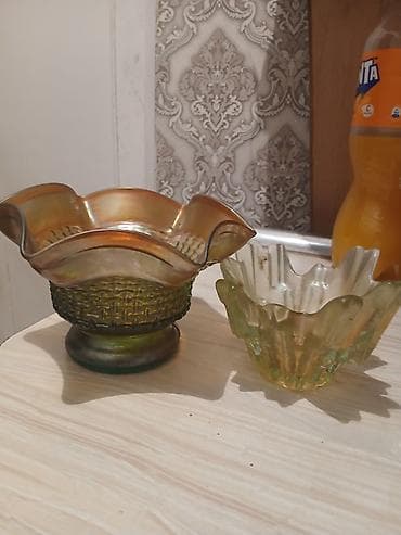 darvaza ustu: Şüşə dekor qabları – 2 ədəd dəst - Material: qalın, rəngli şüşə - — 3