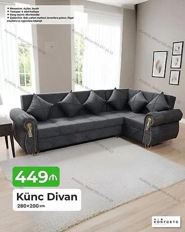 Künc Divan – 280×200 sm - Mexanizm: açılan, bazalı (yuxarı qaldırılan — 1