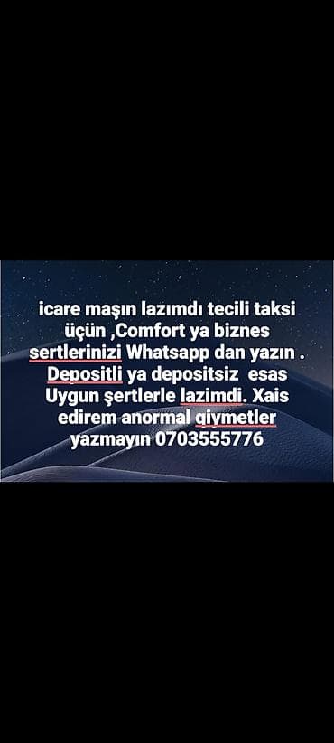 Taksi sürücüsü tələb olunur, Avtomobilin icarəsi, Gündəlik ödəniş, 3-5 illik təcrübə lalafo.az -da Taksi sürücüsü tələb olunur, Avtomobilin icarəsi, Gündəlik ödəniş, 3-5 illik təcrübə