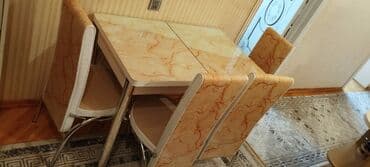 qabaq ustol: Mətbəx üçün, Yeni, Açılan, Dördbucaq masa, 4 stul — 1