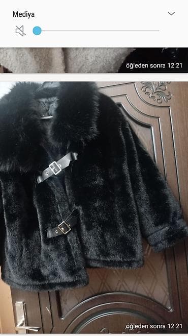 mango palto: Kürk, Bershka, XL, rəng - Qara — 1