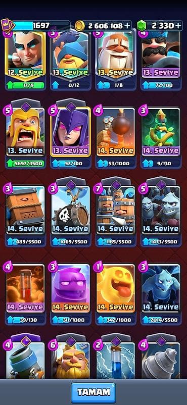 Clash royale hesabı. Hesabda 2 milyon altın və 2 min elmas var — 6