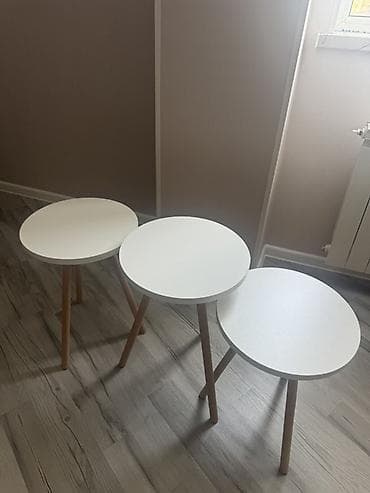 telefon stolu: 3-lü dairəvi köməkçi masa dəsti - Minimalist skandinaviya tərzi - Üst — 3