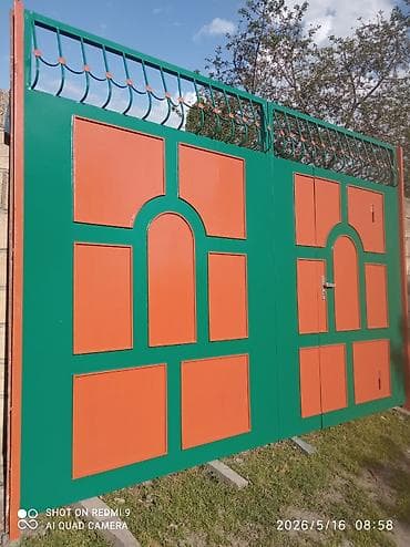 jaluz qapi: İşlənmiş Dəmir Həyət darvazası, Yana açılan, Mexaniki, Qapı ilə, rəng - Yaşıl, Kredit yoxdur, Ödənişli çatdırılma — 1