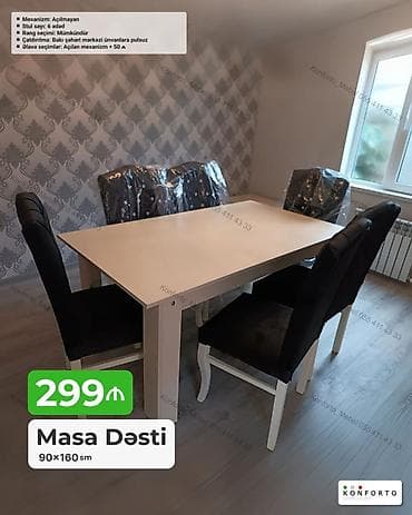 ag masa: Masa dəsti – 90x160 sm Sadə və zövqlü interyer üçün uyğun yemək masa — 1