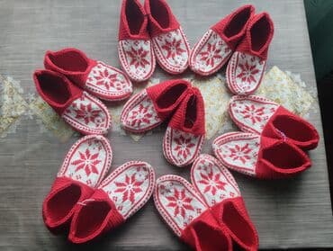 Qırmızı-ağ naxışlı əl toxuması ev şeplliləri - Material: qalın ipdən