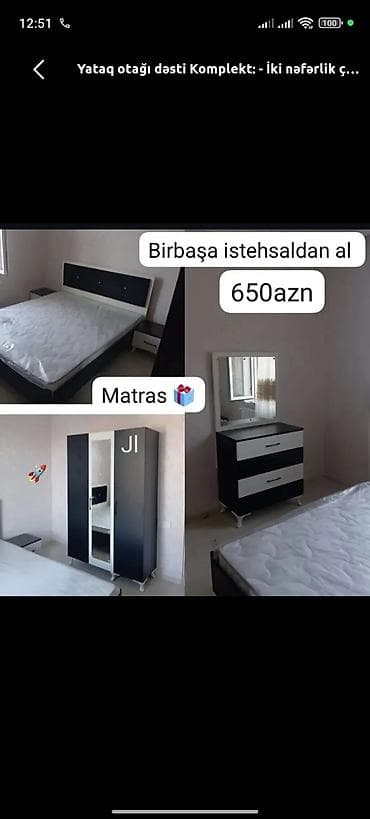 Yataq otağı dəsti – Komplekt İki nəfərlik çarpayı başlıqlı — 1