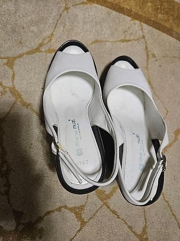 сабо на деревянной подошве: Сабо, Размер: 38, цвет - Белый, Б/у — 1