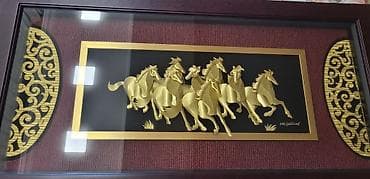Satılır – 24K Gold Leaf dekorativ tablo (8 At Motivli) Evinizə və ya — 3