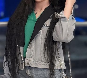 şexsi eşyalar: Qadınlar üçün qısa denim gödəkcə - Dizayn: Qısa kəsim, oversize qol — 1