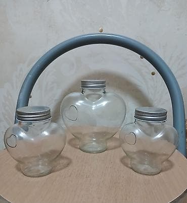 das yunu: Şüşə ürək formalı bankalar – 3 ədəd dəst - Material: şəffaf qalın — 3