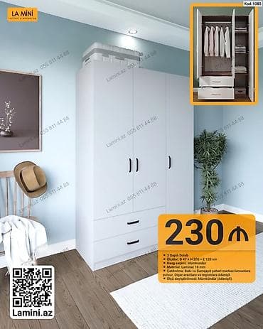 Məhsul: 3 qapılı dolab (Kod: 1085) - Ölçü: E 47 × H 200 × E 120 sm - — 1