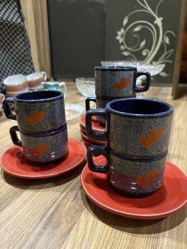 İnformatika: Qəhvə dəsti, rəng - Göy, Keramika, 6 nəfərlik — 1