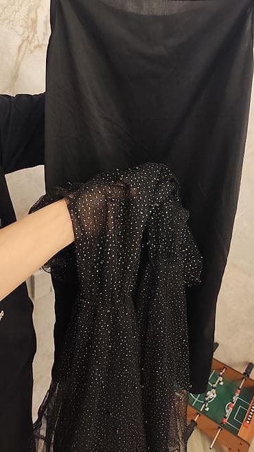 muncuq: Şıq qara şifon paltar - Material: yüngül, şəffaf tül/şifon qat - — 2
