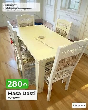 Masa dəsti – 90×160 sm - Komplekt: 1 ədəd düzbucaqlı masa + 6 ədəd — 1