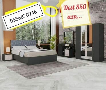 Sifarişlə oturacaqlar: Bu yataq otağı mebel dəstinə iki tərəfli çarpayı, matras, komod, şkaf — 4