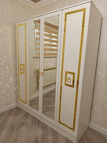 Yeni, 4 qapılı, Güzgülü, Ağ, Digər material, Açılan, Düz dolab