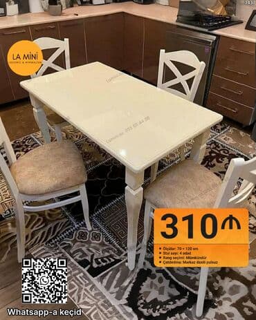 metbext stol stul: Mətbəx üçün, Açılmayan, Dördbucaq masa, 4 stul — 1