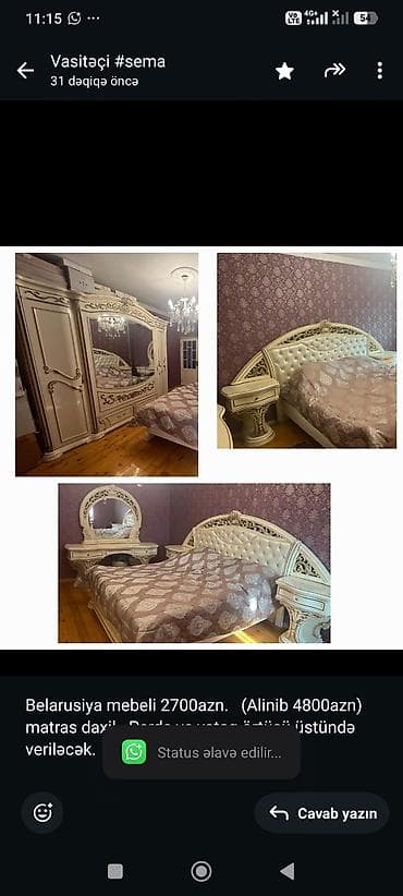 Belarusiya mebeli 2700azn. (Alinib 4800azn) matras daxil. Perde ve