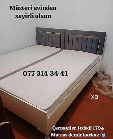 dəmir krovat: İki nəfərlik çarpayı və matras dəsti - Model: ikili baza + başlıq - — 1