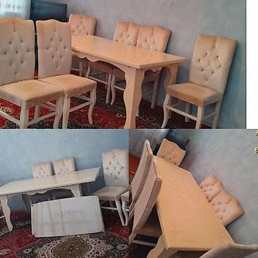stol masa: Qonaq otağı üçün, İşlənmiş, Dördbucaq masa, 6 stul — 1