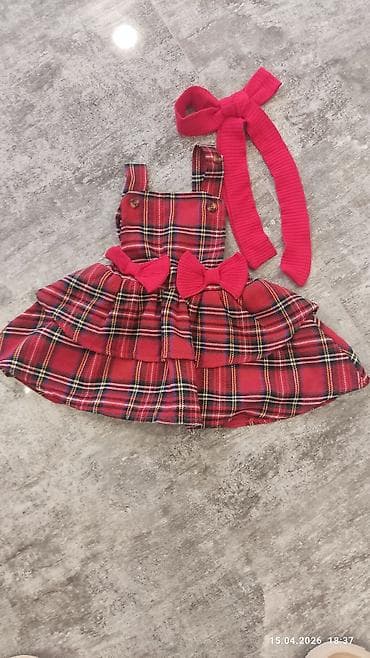 Uşaq geyim dəsti 1) Qırmızı qalın parçadan körpə qız üçün paltar -