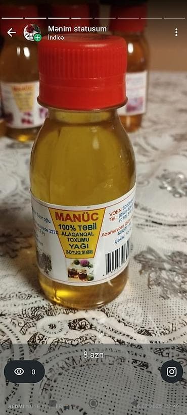 saatlar type 0: Məhsul: MANÜC – 100% təbii alaqanqal toxumu yağı (soyuq sıxım) — 3