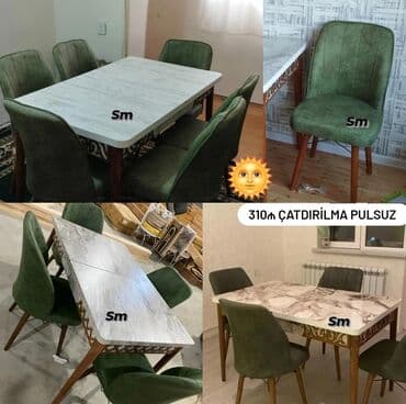 Mətbəx üçün, Yeni, Açılan, Dördbucaq masa, 4 stul