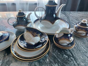 Çay dəsti, rəng - Göy, Farfor, Weimar, 28 nəfərlik, Almaniya