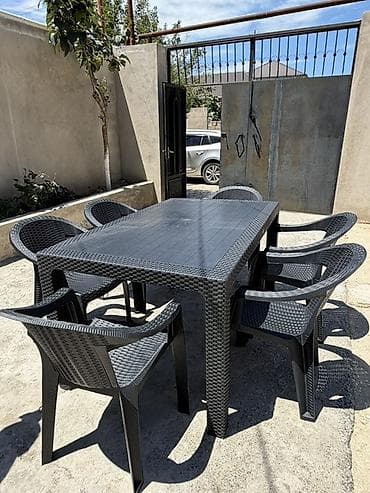 Bağ/balkon üçün masa və 6 ədəd stul dəsti - Material: yüksək — 1