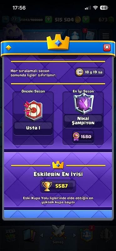 Clash Royale oyun hesabı - Kral səviyyəsi: 77 - Qızıl: 515 504 - — 4