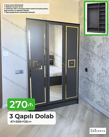 3 qapılı paltar dolabı – 47×200×120 sm - Material: 18 mm laminat - — 1