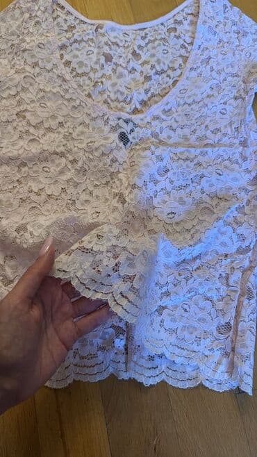 женские черные майки: Açıq çəhrayı rəngdə, qısaqoll, tam şəkildə krujeva işləməli qadın — 3