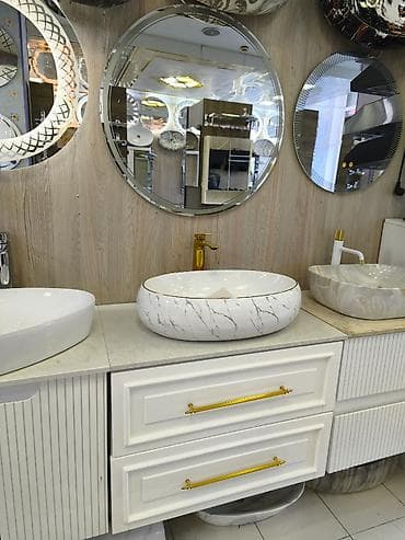 Dairəvi mərmər naxışlı üstdənquraşdırma lavabo və dekorativ dairəvi — 1